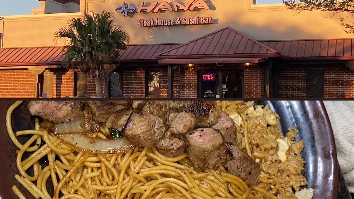 Hibachi grill with chefs preparing dinner