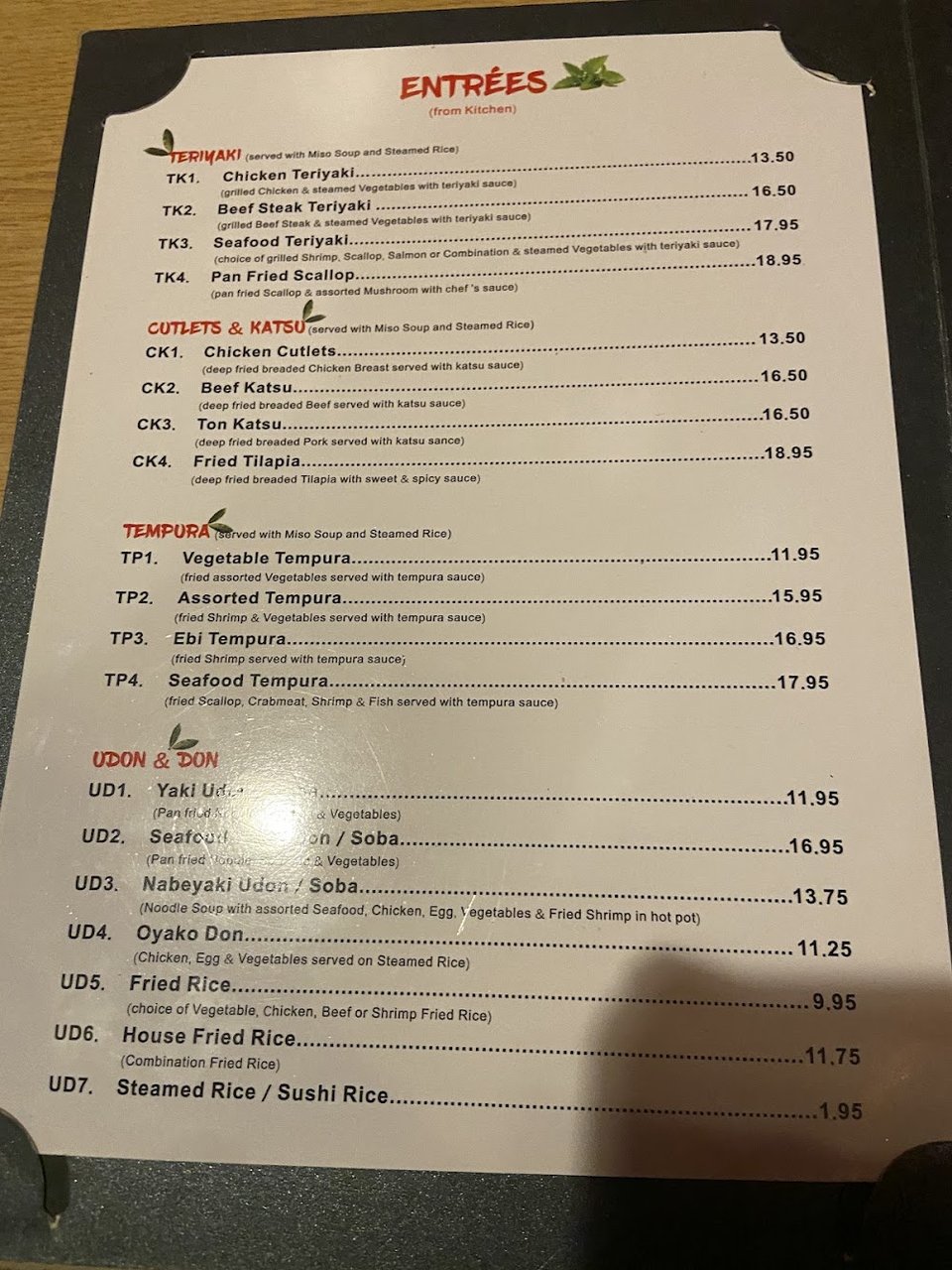 Sushi and hibachi selections on display